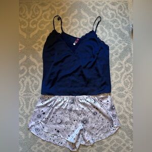 Adore Me Midnight Blue and Starry Beige Silk Pajama Set